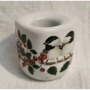 VINTAGE Christmas Candle Holder Birds Chickadee Funny Designs Germany Mini 1"x1"